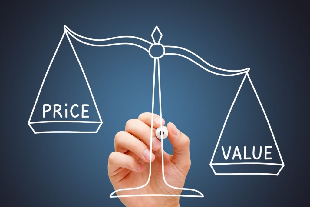 Price and value scale illustration for business valuation