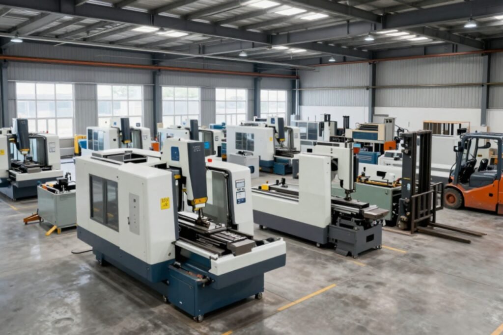 Industrial machinery and manufacturing equipment inside a large production facility
