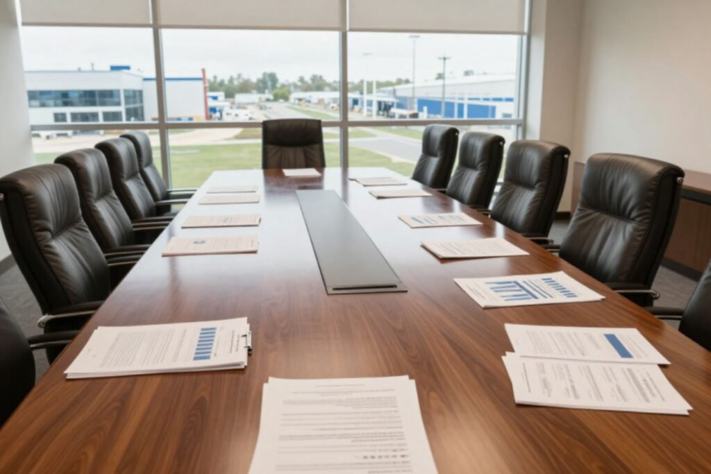 Corporate conference room prepared for a business meeting